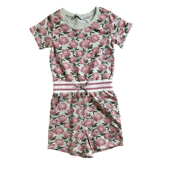 KensieGirl Gray Floral Romper One Piece Shorts Girls Size Medium 10/12 - Picture 1 of 3